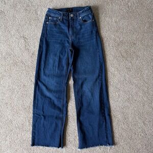 Quince Bella Stretch Relaxed Staight Jeans 26 Raw Hem Stormy Blue 28" Inseam